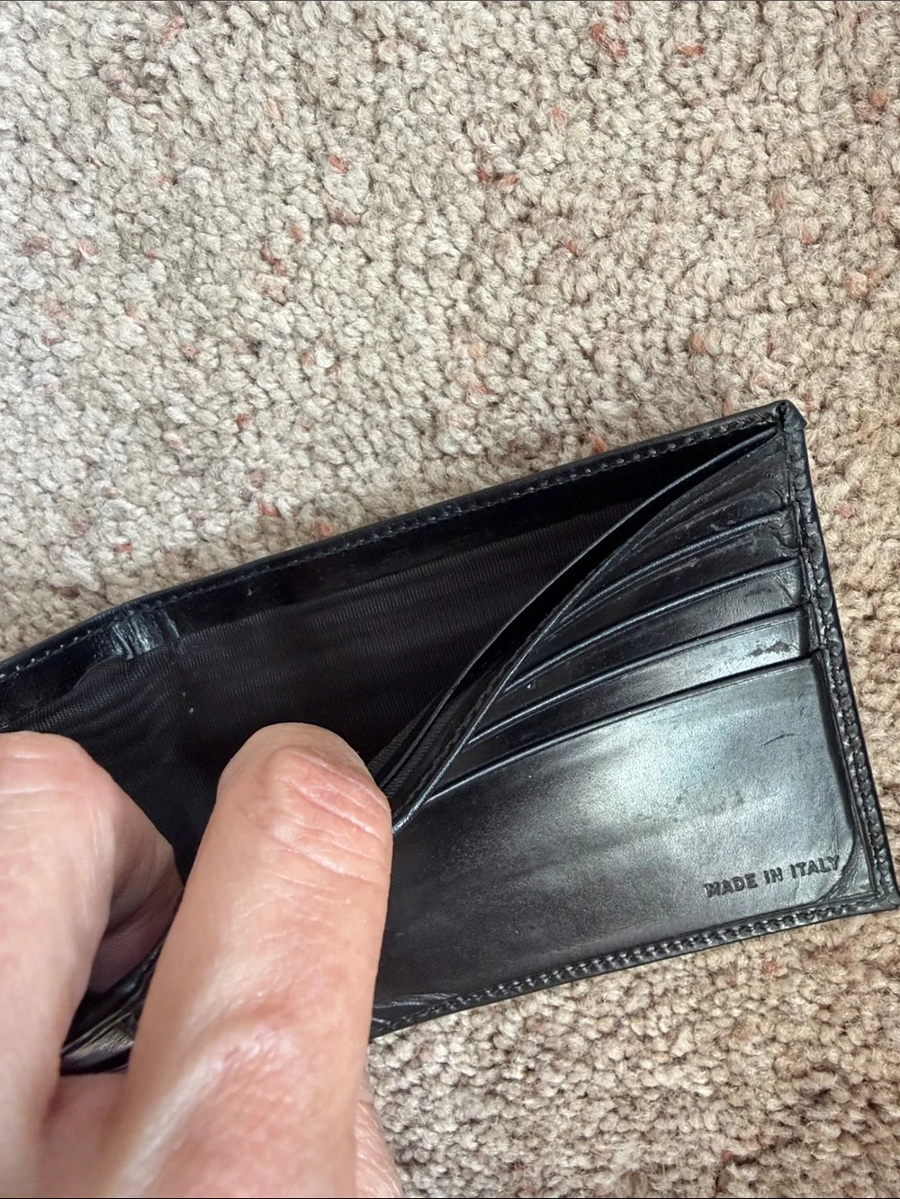 Prada Black Leather Bifold Wallet with Metal Logo Corner
